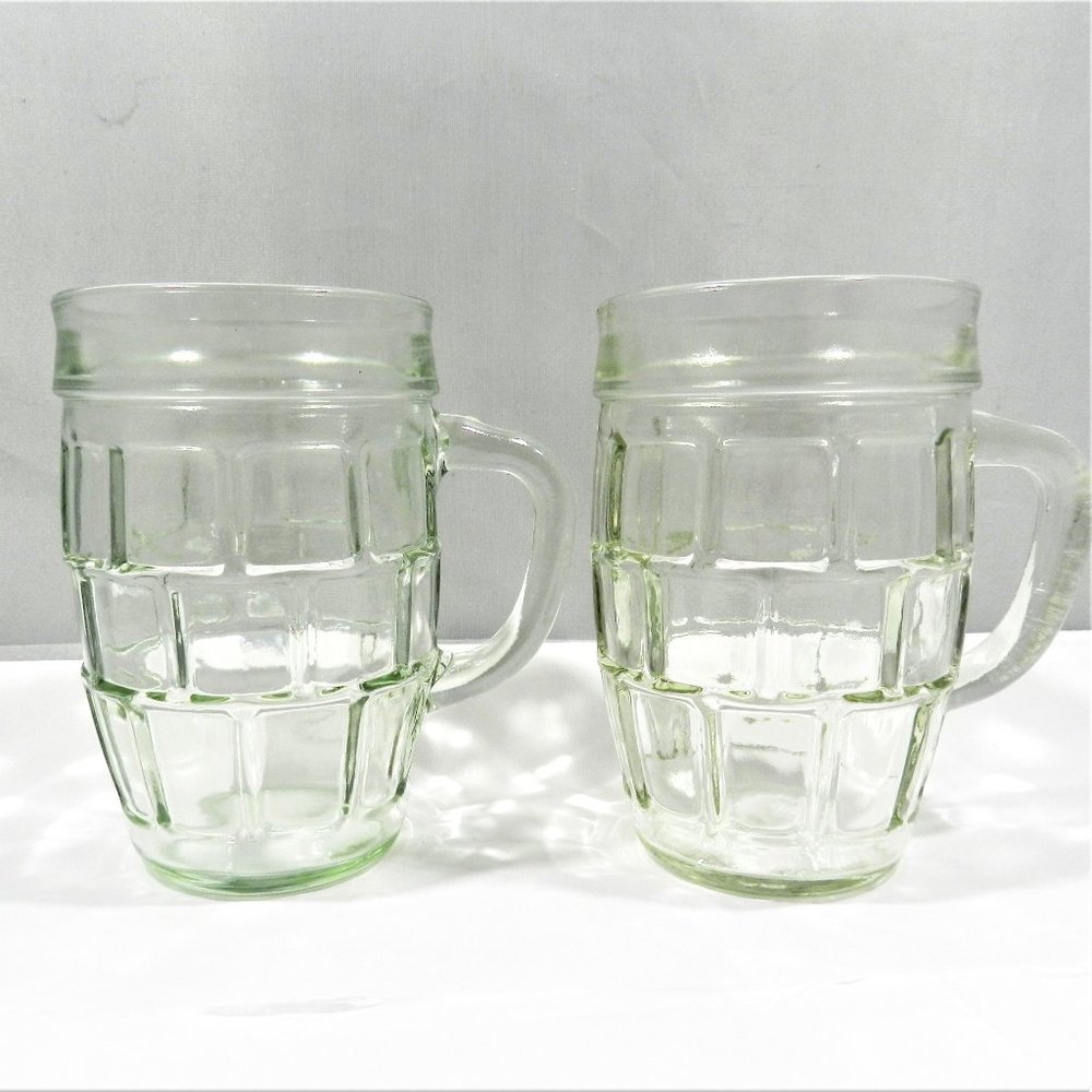 Lot of 2 Clear Glass Barrel Mugs